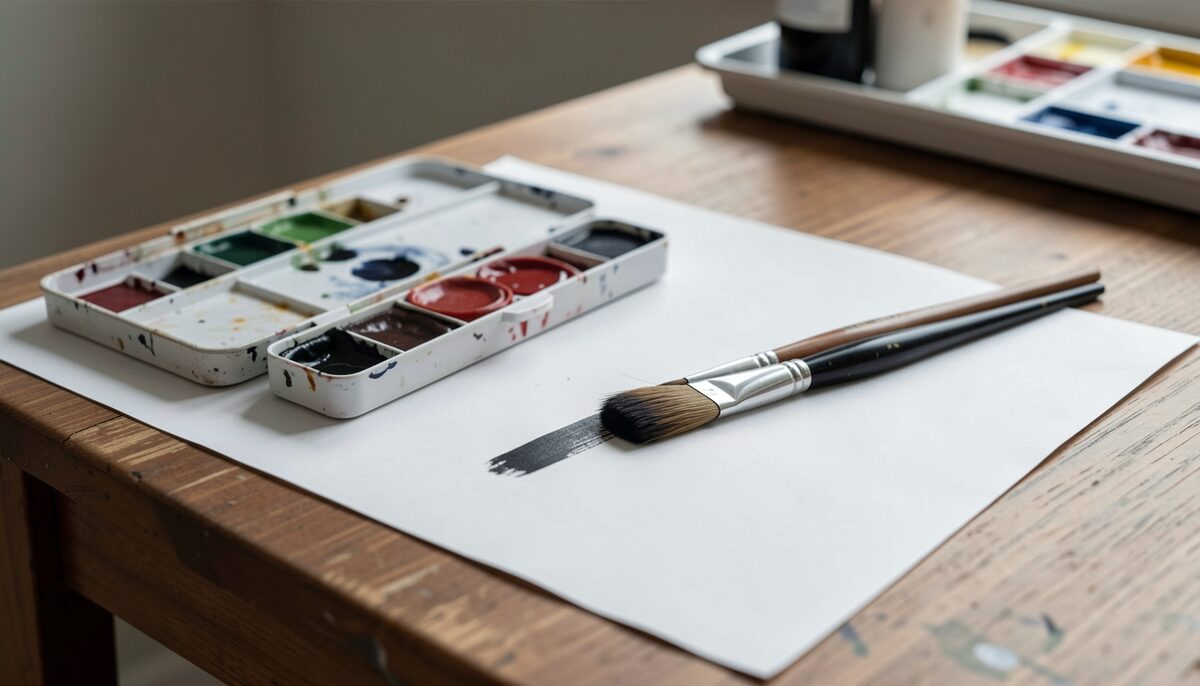 Pennello e inchiostro su carta con un semplice tratto. Immagine illustrativa, generata con AI.